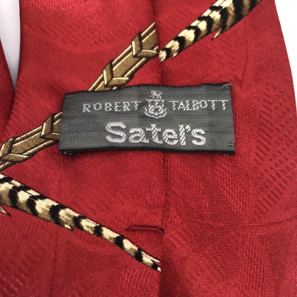 Robert Talbott Tie Mens Red Silk Pheasant Bird Hunting Wildlife Necktie Italy - Picture 4 of 11